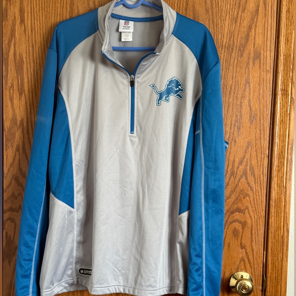 NFL Team Apparel Detroit Lions 1/4 Zip Fleece Lined Jacket Mens Sz XXL Blue Gray